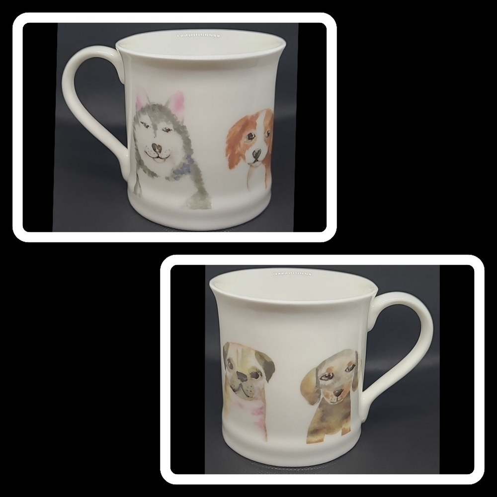 ROSE OF ENGLAND Fine Bone China Dog Patterned Mug, 12oz